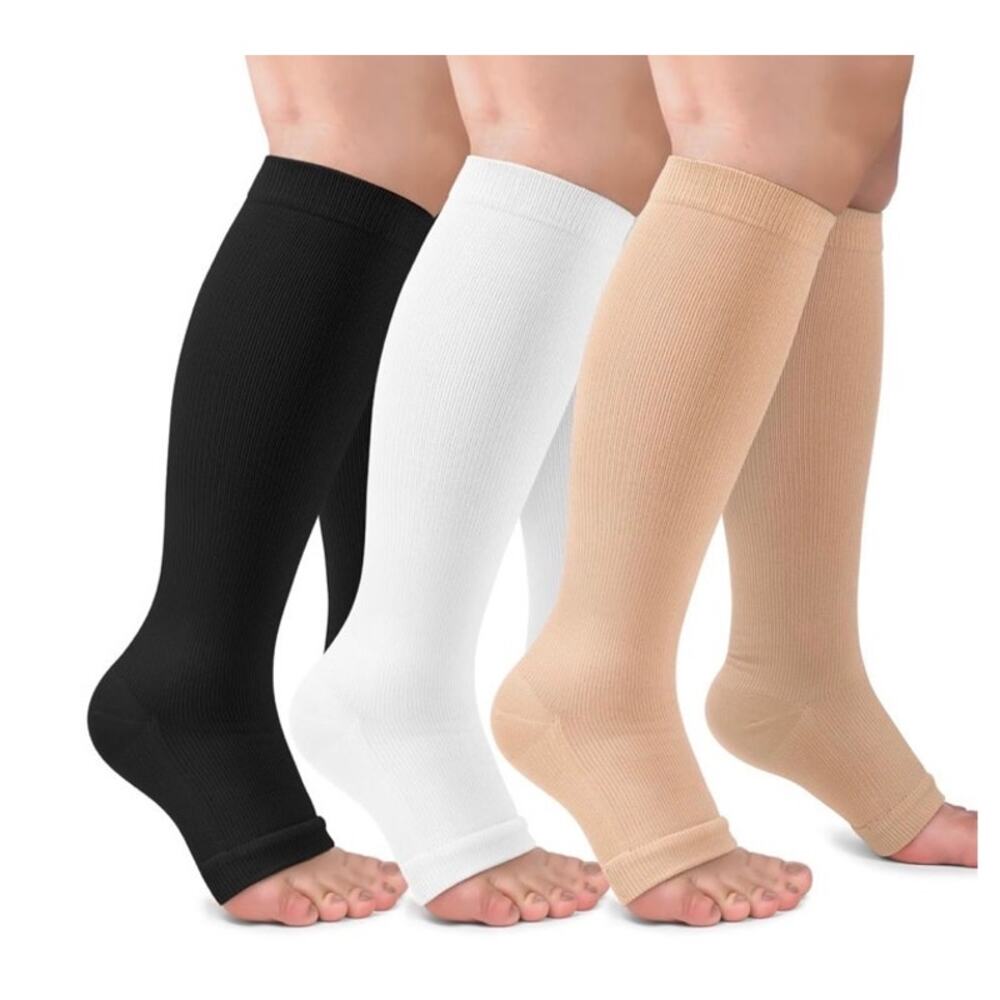 3 Plus Size Compression Socks Wide Calf Toeless Knee High Circulation Support